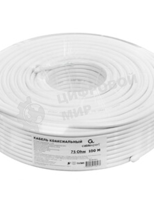 Кабель коаксиальный Cablexpert, RG-6U-CU-1, 75 Ом, 64%, 0,8 мм, медь, белый, 100 м