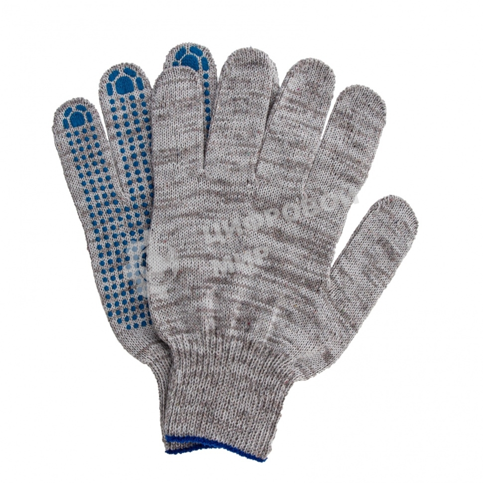 Перчатки трикотажные, с ПВХ точкой, серый меланж, 10 класс Россия