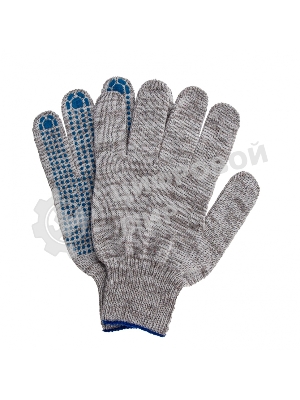 Перчатки трикотажные, с ПВХ точкой, серый меланж, 10 класс Россия