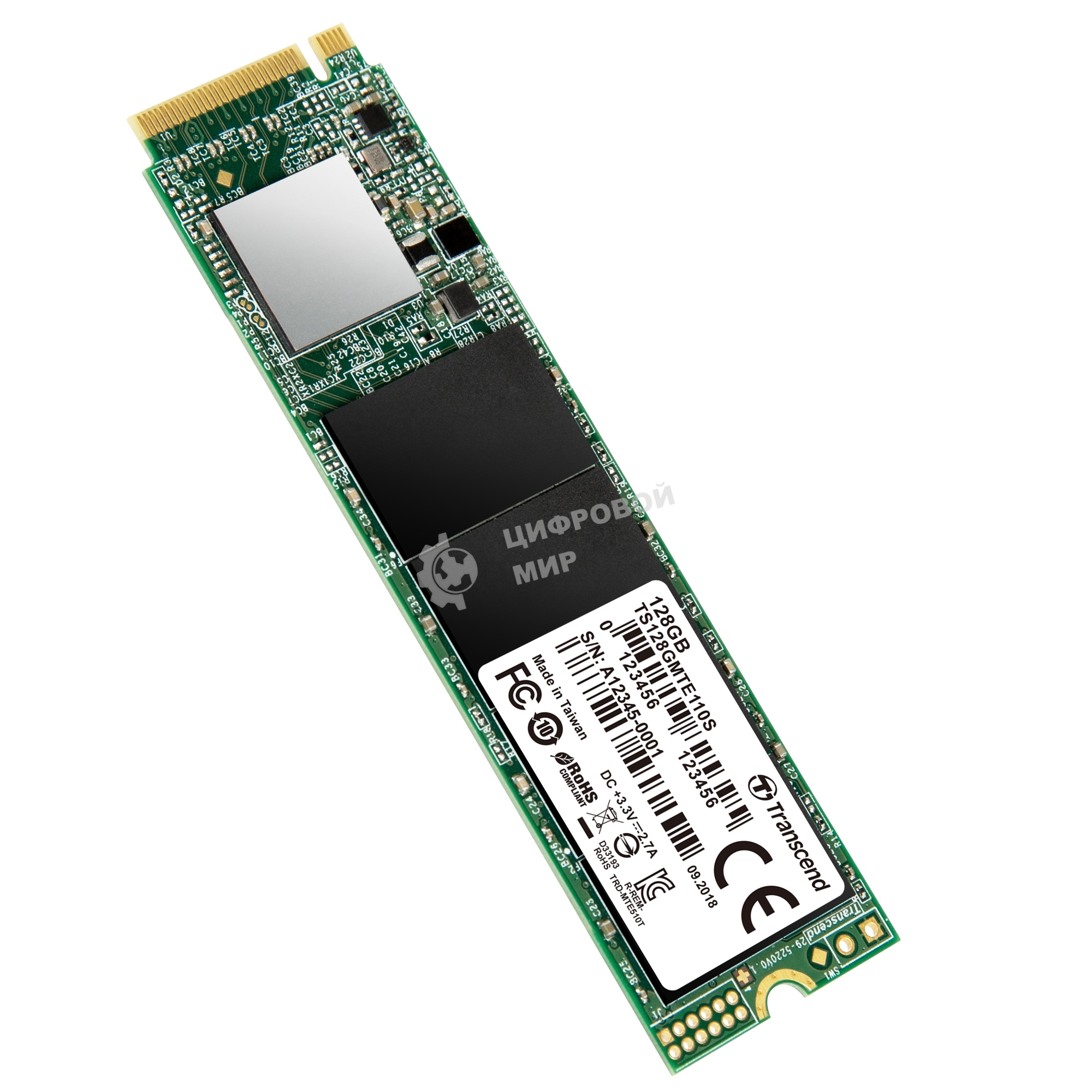 Накопитель SSD Transcend MTE110S, 128Gb, M.2 2280, PCIe 3.0 x4, NVMe, R/W 1600/400