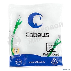 Шнур коммутационный Cabeus, Cat.5e, неэкр., U/UTP, RJ45/RJ45, PVC, AWG24, 0.3м, зеленый