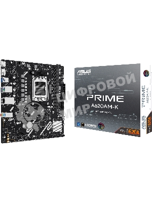 Материнская плата ASUS PRIME A620M-K, AM5, AMD A620, 2xDDR5, 4xSATA, 1xM.2, 1xPCIe 4.0 x16, 1xPCIe 3.0 x1, 1xHDMI, 1xDP, 1x1Gb LAN, 4xUSB-A 5Gbps, 2xUSB-A 2.0, 3x3.5 мм, 7.1, mATX