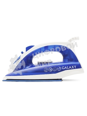 Утюг Galaxy Line GL 6121, синий, паровой, 1600 Вт, керамическое покрытие подошвы, указатель максимального уровня воды, индикатор нагрева, вертикальное отпаривание, паровой удар, функция увлажнения, защита от перегрева, резервуар для воды 470 мл, подача пара до 50 г/мин, паровой удар до 230 г/мин