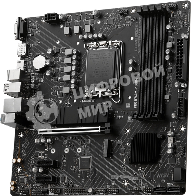 Материнская плата MSI PRO B760M-P DDR4, LGA 1700, Intel B760, 4xDDR4, 4xSATA, 2xM.2, 1xPCIe 4.0 x16, 2xPCIe 3.0 x1, 1xHDMI, 1xDP, 1xVGA, 1x1Gb LAN, 4xUSB-A 2.0, 1xUSB-A 3.2 Gen 1, 1xUSB-C 3.2 Gen 2, 3x3.5 мм, 7.1, mATX