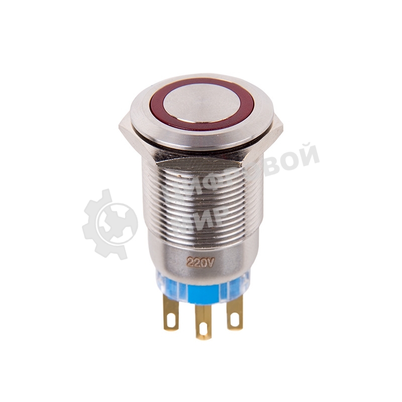 Кнопка антивандальная Rexant Ø19 12В Фикс (5с) ON-OFF/OFF-ON подсв/красная