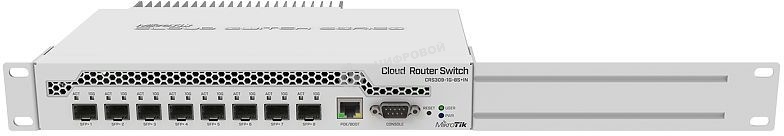 Коммутатор MikroTik CRS309-1G-8S+IN 8 SFP+, dual-core 800MHz CPU, 512MB RAM, POE, RS232 serial port