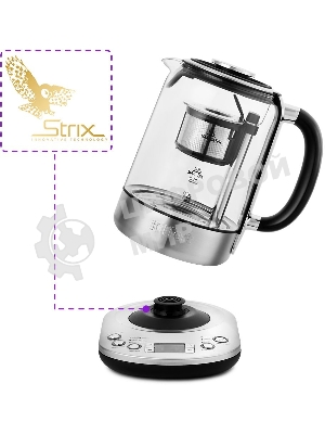 Чайник электрический Kitfort KT-6116 1.7 л, 2200 Вт, нержавеющая сталь/черный (корпус: стекло)