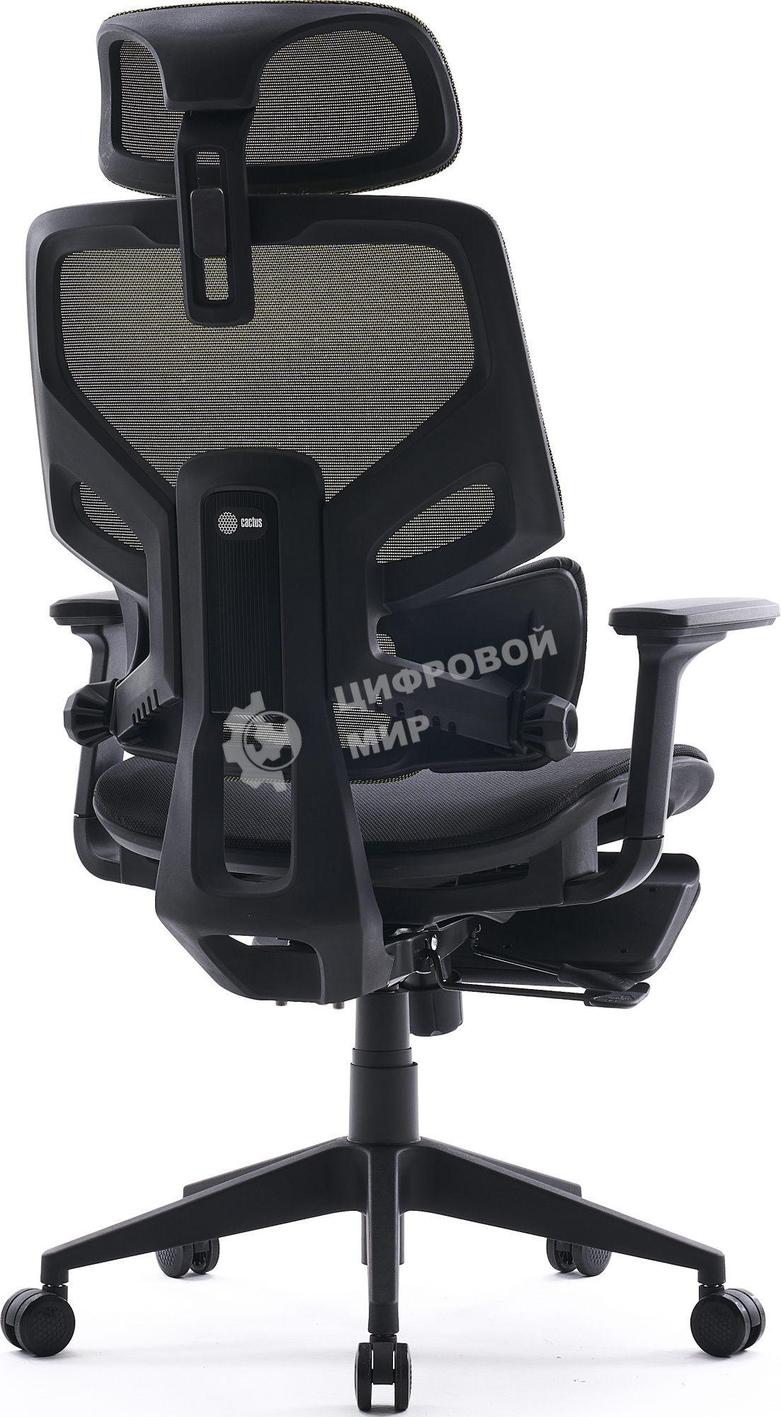 Кресло офисное Cactus CS-CHR-MC01-LGNBK салатовый, сиденье черный, сетка/ткань, с подголов. крестов. пластик, подст. для ног