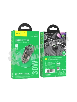 Автомобильное зарядное устройство Hoco Z53A 30Вт, USB, Type-C, черный, коробка