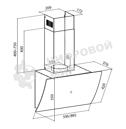 Вытяжка каминная Lex Plaza GS 600 WH белый управление: сенсорное (1 мотор)