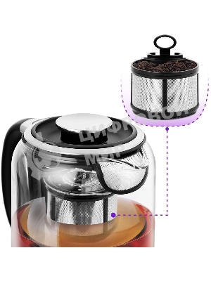 Чайник электрический Kitfort KT-6116 1.7 л, 2200 Вт, нержавеющая сталь/черный (корпус: стекло)