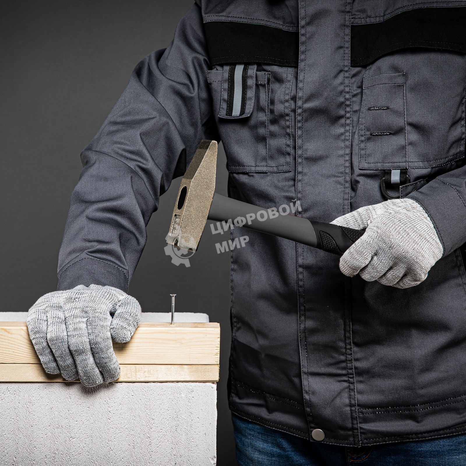 Перчатки трикотажные, с ПВХ точкой, серый меланж, 10 класс Россия