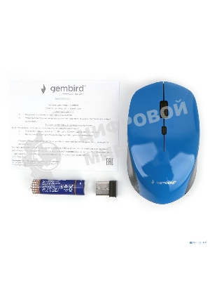 Мышь беспроводная Gembird MUSW-250-2 синий, 1600 dpi, радиоканал, USB, кнопки - 4