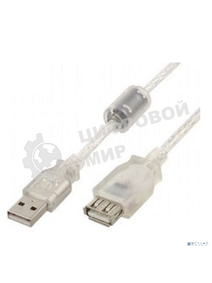 Кабель Cablexpert USB2.0 Pro, AM/AF, 3м, экран, 2 феррит.кольца, прозрачный (CCF-USB2-AMAF-TR-10)