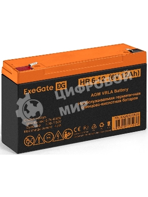 Батарея для ИБП ExeGate HR 6-12 (6V 12Ah), клеммы F1