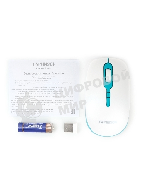 Мышь беспроводная Гарнизон GMW-460-2 белый/бирюзовый, 1600 dpi, радиоканал, USB, кнопки - 4