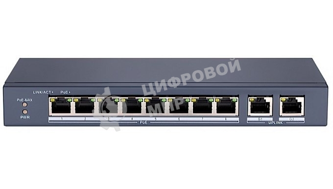 Сетевой неуправляемый коммутатор 8 RJ45 1000M PoE портов 1 Uplink порт 1000М Ethernet; 1 SFP порт 1000М Ethernet; IEEE802.3af IEEE802.3at; бюджет PoE 58Вт; поддержка режима передачи до 100м20 Gbps; защита от перенапряжений DC48В 1.5A; 65Вт;-10 C...+55C.
