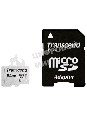 Флеш карта Micro SecureDigital 64Gb Transcend Class 10 TS64GUSD300S-A MicroSDXC Class 10 UHS-I, SD adapter