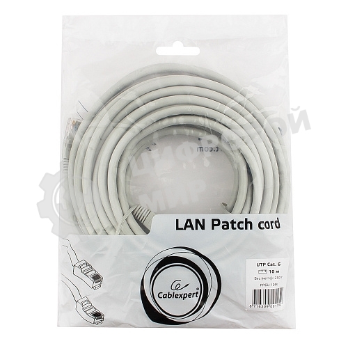 Патч-корд UTP Cablexpert PP6U-10M cat.6, 10м, литой, многожильный, серый