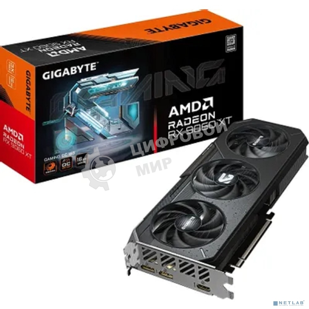 Видеокарта Gigabyte PCI-E 5.0 GV-R9060XTGAMING OC-16GD 1.0 AMD Radeon RX 9060XT 16Gb 128bit GDDR6 2210/20000 HDMIx2 DPx2 HDCP Ret
