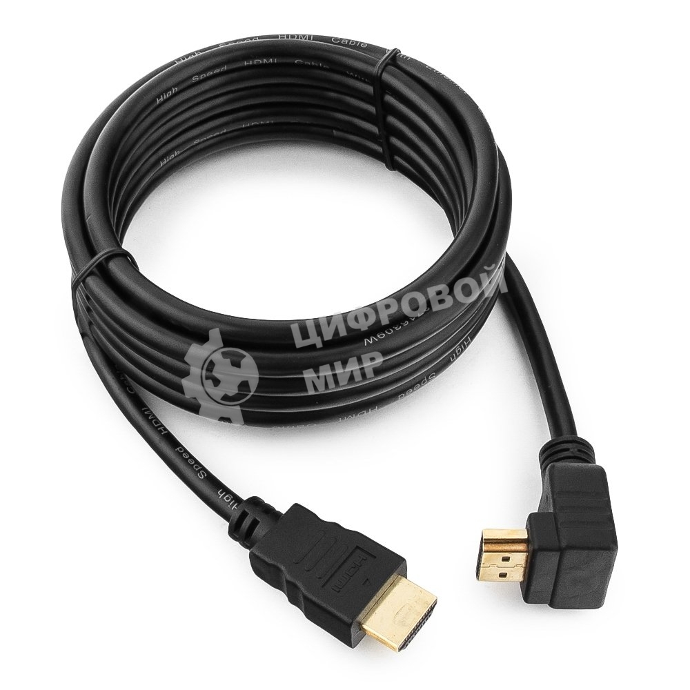 Кабель Cablexpert HDMI CC-HDMI490-10, 19M/19M, v2.0, медь, позол.разъемы, экран, угловой, 3м, черный, пакет