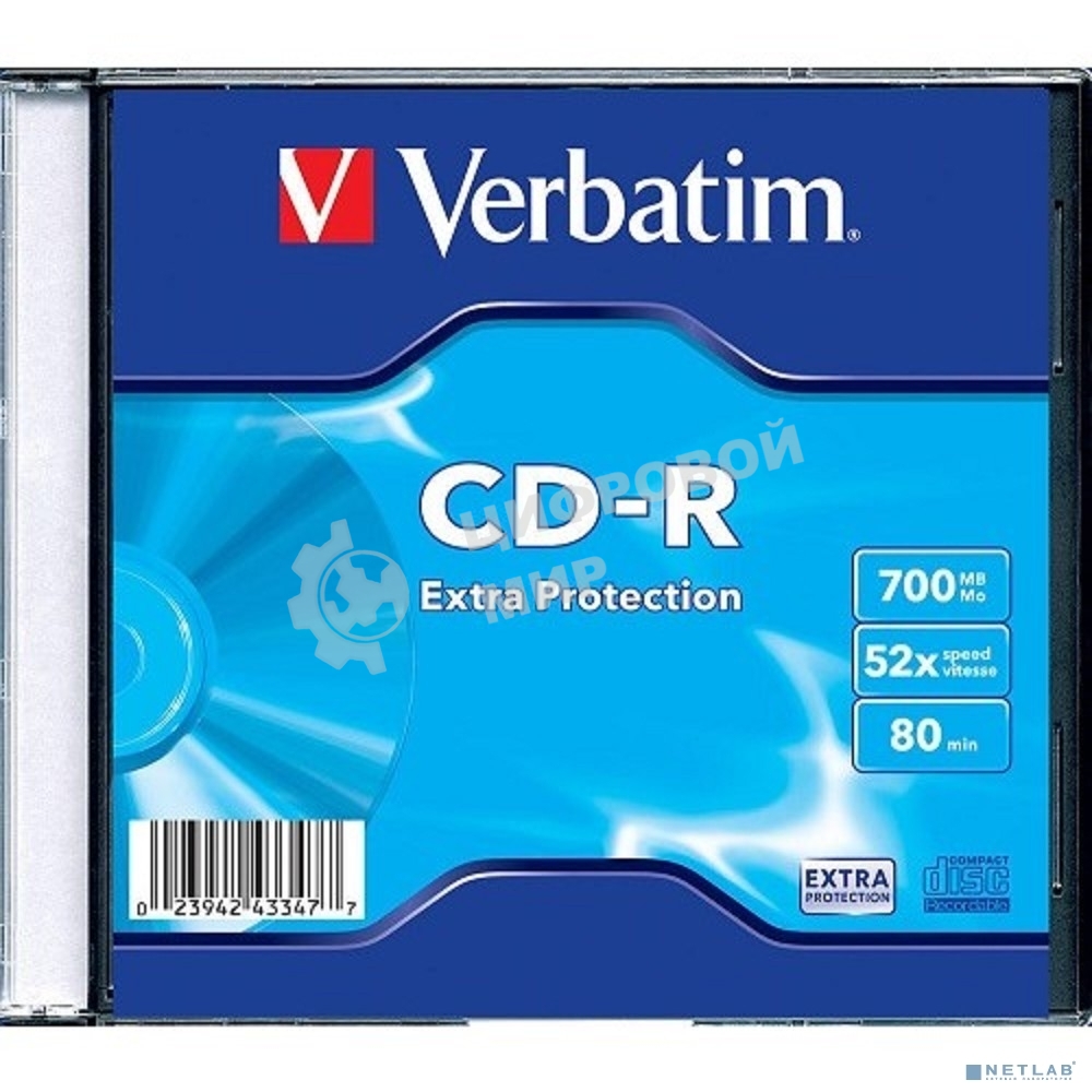 Диск CD-R Verbatim 700Mb 52x Slim case (1шт) (43347)
