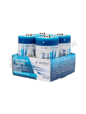 Батарейки щелочные/алкалиновые Gembird Gb-LR20-4B, тип D(LR20), 4шт, коробка