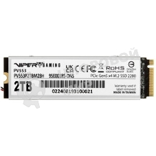 Накопитель SSD Patriot Viper PV553, 2Tb, PCIe 5.0 x4, M.2 2280, NVMe, R/W 12400/11800, активное охлаждение