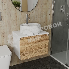 Комплект: тумба Bau Dream Blackwood 60, 1 ящик, Раковина круглая накладная BAU Element D41, мрамор, смеситель Hotel Dream, нерж сталь