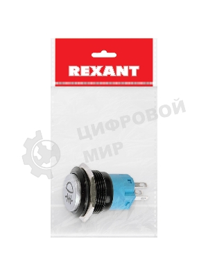 Кнопка антивандальная Rexant Ø19 Фикс 12В (2с) ON-OFF зеленая (Противотуманки)