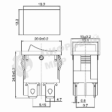 Выключатель клавишный Rexant 250V 6А (4с) ON-OFF черный Mini