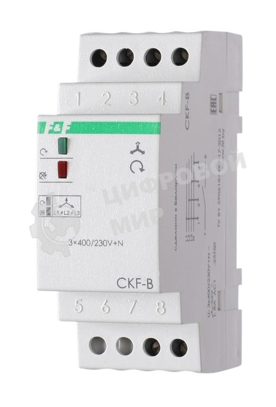 Реле контроля наличия; ассимметрии и чередования фаз CKF-B (монтаж на DIN-рейке 35мм; задержка отключения 3-5с; 3х400/230В+N 2А 1Z) F&F EA04.002.002