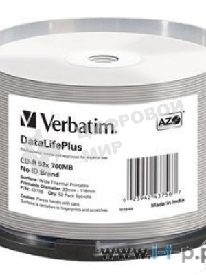 Диск CD-R Verbatim 700Mb 52x Cake Box (50шт) Printable (43756)