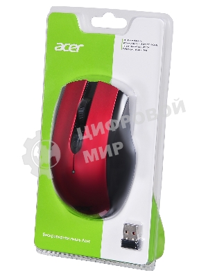 Мышь беспроводная Acer OMR032 черный/красный, 1600 dpi, радиоканал, USB, кнопки - 4