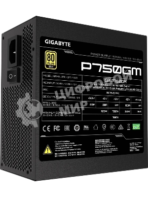 Блок питания Gigabyte P750GM (GP-P750GM), 750Вт, 80 PLUS Gold, 120мм, модульный, черный