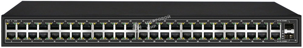 Коммутатор Osnovo SW-64822(700W) 48 портовый PoE коммутатор, 48*10/100 Base-T PoE, 2*GE Combo Uplink, PoE на порт до 30W, суммарная мощность PoE до 700W