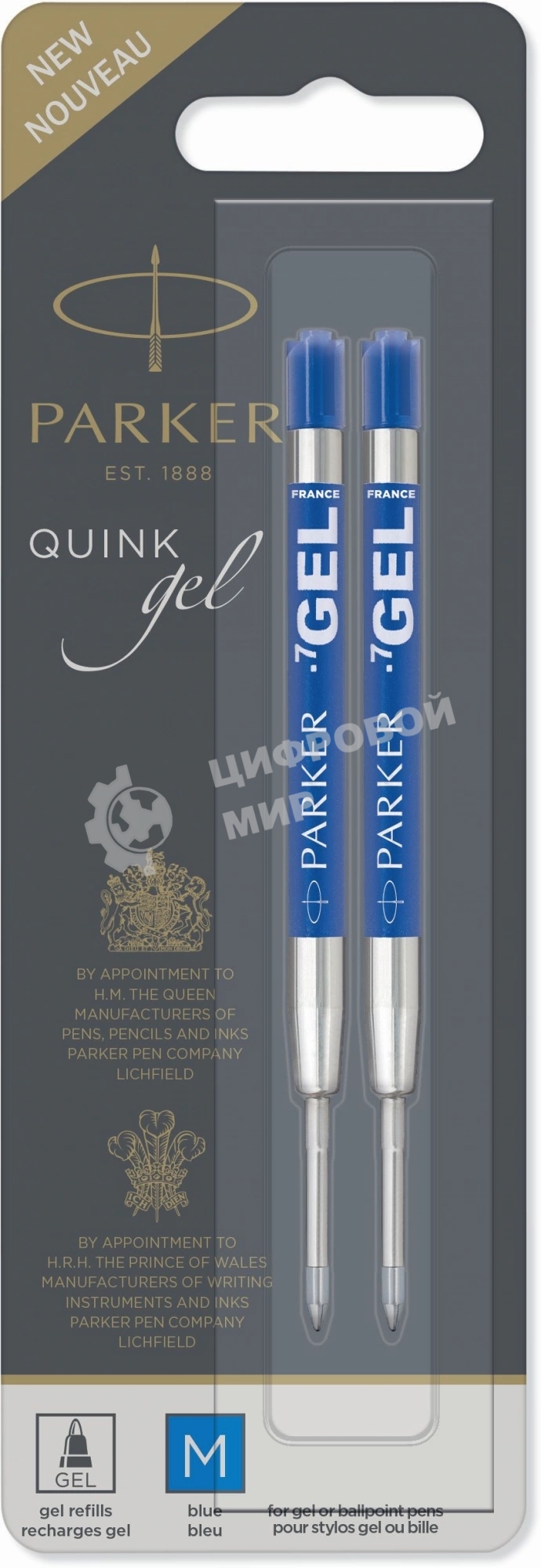 Стержень гелевый Parker Z10 (1950364) M 0.7мм, синие чернила, для ручек шариковых, блистер (2шт)