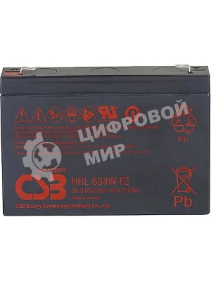 Аккумулятор 6V 9Ah CSB HRL634W (HRL634WF2FR) клеммы F2, огнеупорные