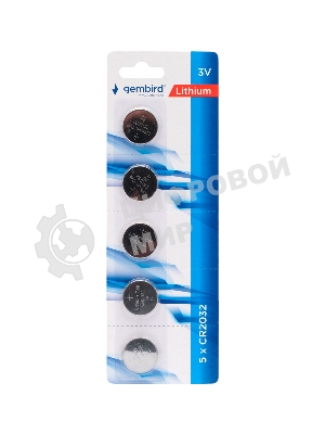 Батарейки литиевые Gembird Gb-CR2032-5B тип CR2032, 5шт, блистер