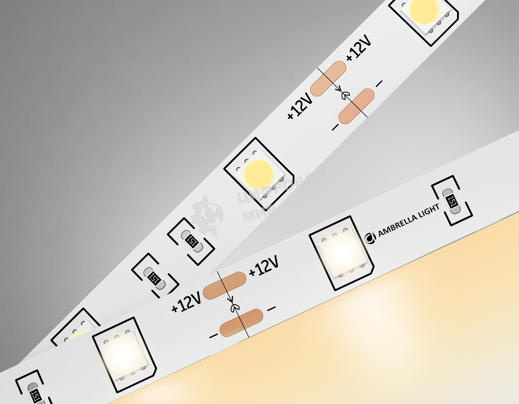 Светодиодная лента Ambrella light GS1801 5050 30Led/ 7.2W m/ 12V IP20 3000K/ 5000*10*1.87mm (2 конт.)