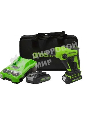 Перфоратор GreenWorks GD24SDS1K2, 24 В, 1,2 Дж, от аккумулятора