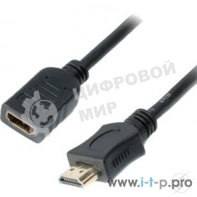 Кабель-удлинитель HDMI Cablexpert CC-HDMI4X-0.5M, 19M/19F, v2.0, позол.разъемы, экран, 0.5м, черный, пакет
