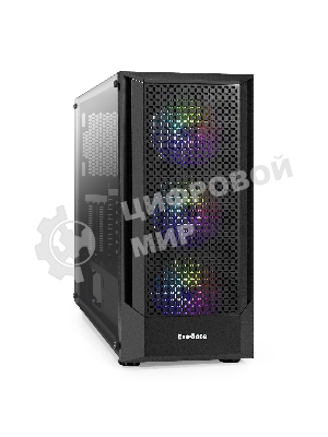 Компьютерный корпус Miditower ExeGate EVO-8227 (ATX, без БП, 2хUSB+1хUSB 3.0+HD Audio, черный, 3 вент. с RGb подсветкой, боковая панель - закаленное стекло)