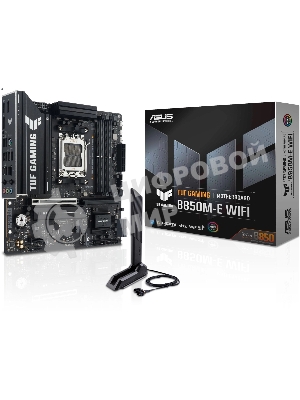 Материнская плата ASUS TUF GAMING B850M-E WIFI, AM5, AMD B850, 4xDDR5, 4xSATA, 3xM.2, 1xPCIe 5.0 x16, 1xPCIe 3.0 x1, 1xHDMI, 2xDP, 1x2.5Gb LAN, Wi-Fi 6E, Bluetooth 5.3, 1xUSB-C 10Gbps, 1xUSB-A 10Gbps, 2xUSB-A 5Gbps, 4xUSB-A 2.0, 3x3.5 мм, 7.1, mATX