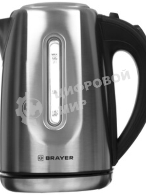 Электрочайник BRAYER BR1014 серебристый, 1.7 л, 2200 Вт, скрытый нагревательный элемент
