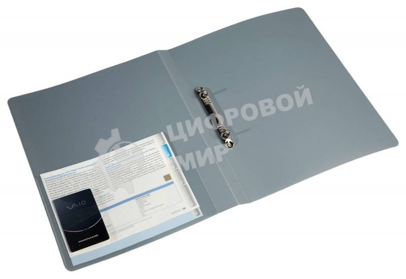 Папка на 2-х кольцах Бюрократ -0812/2RGREY A4, пластик, 0.8мм корешок 40мм, внутренний и торцевой карман, серый