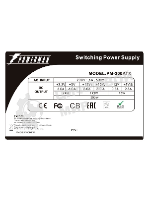 Блок питания POWERMAN 200W (PM-200ATX) for EQ series, ITX, no PFC, 4cm Fan <6117453> OEM