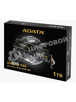 Накопитель SSD ADATA LEGEND 960, 1Tb, PCIe 4.0 x4, M.2 2280, NVMe, R/W 7400/6000, с радиатором