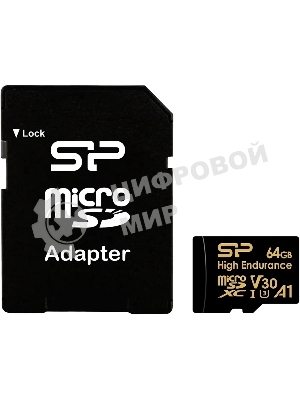 Флеш карта microSD 64Gb Silicon Power microSDHC Class 10 UHS-I A1 V30 U3 (SD адаптер) 100MB/s