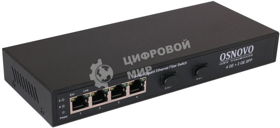 Коммутатор Osnovo Гигабитный коммутатор на 6 портов, 4*10/100/1000Base-T, 2*SFP 1000Base-FX